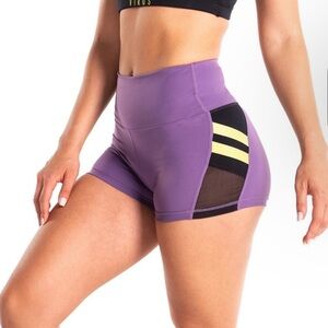 Virus Purple Athletic Shorts with Compression Fit and Breathable Side Panels.